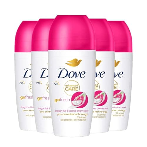 Image of Dove Advanced Care Go Fresh Anti-Perspirant Roll On Dragon Fruit & Coconut Cream Women's Deodorant, Pack of 5, 72 Hours Sweat Protection Pro-Ceramide Technology, 50ml