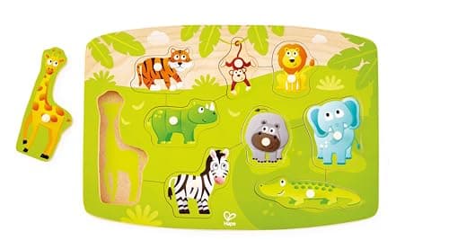 Image of Hape Jungle Peg Puzzle – Colorful Jungle Animal Puzzle with Easy-Grip Pieces, Ages 24M+