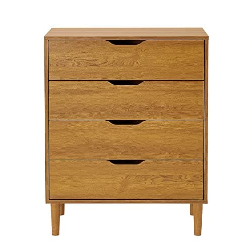Image of Panana Chest of Drawers, Wood 4 Drawers Cabinet Storage Organiser Unit with Wooden Legs for Living Room Bedroom Hallway (Oak)