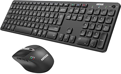 Image of Arteck Universal Multi-Device Bluetooth Keyboard and Mouse Full Size Wireless Bluetooth Keyboard and Ergonomic Mouse Set for Windows, iOS, Android, Computer Desktop PC Laptop iPad Tablet Smartphone