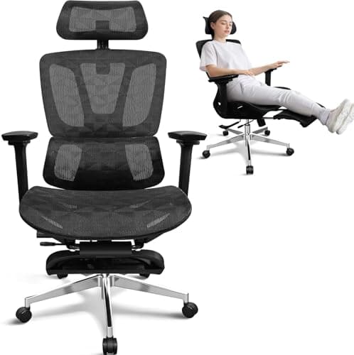 Image of MELOKEA Ergonomic Office Chair with Adjustable Footrest, 4 Tilt Angles, 4D Armrests, Lumbar Support, Adjustable Depth, Leg Support, Big and Tall 150kg 1.55-2m Computer Swivel Desk Chair Mesh Seat