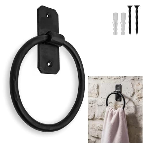 Image of Mystic Colonial Cast Iron Towel Bar Rustic Wall Mounted Metal Rack for Bathroom, Kitchen, or Entryway, Black Heavy-Duty Towel Holder (6.25", Rustic Victorian Wall Mounted)
