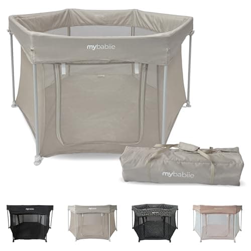 Image of My Babiie Baby Playpen - Lightweight, from Birth to 15kg, Pop-up Playpen Function, Foldable, Travel Bag, Breathable Mesh Sides - Ivory