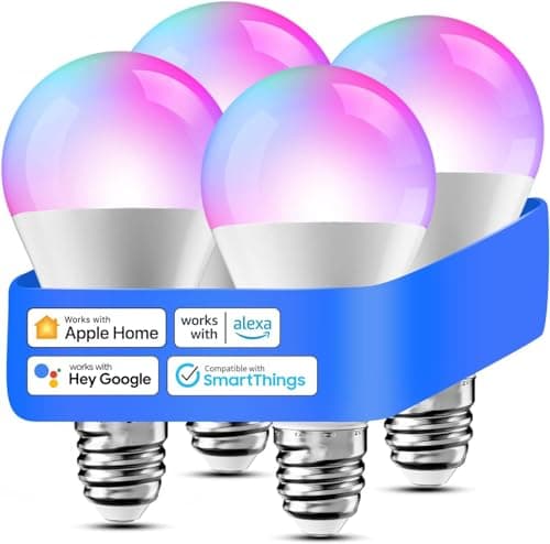 Image of meross Smart Bulb Alexa Light Bulb E27 Works with Apple Homekit, Alexa, Google Home,Voice Control Dimmable Multicolor LED Light Bulb 9W (60W Equivalent), 4 Packs, RGB