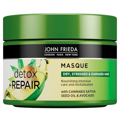 Image of John Frieda Detox & Repair Masque 250 ml, Intensive Deep Conditioner for Dry, Stressed and Damaged Hair, Nourishing Hair Mask with Cannabis Sativa Seed Oil and Avocado