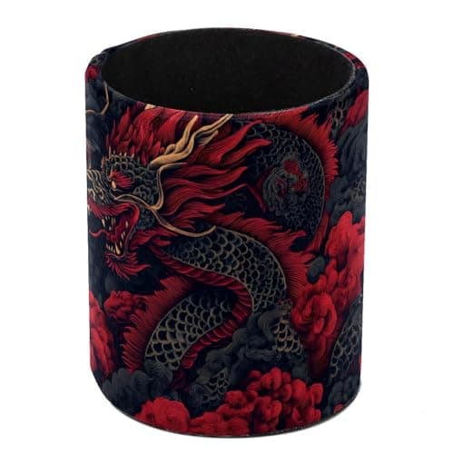 Image of XingFox Pen Holder Cup for Desk, Red Black Dragon Pencil Cup for Desk Pen Organizer, Makeup Brush Holder for School, Home, Office