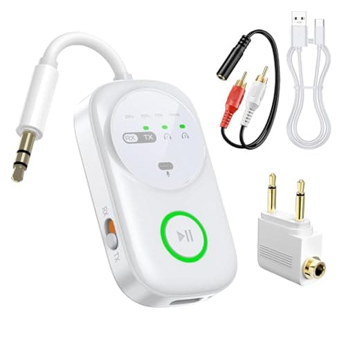 Image of Bluetooth Transmitter Receiver, 2-in-1 Wireless Bluetooth 5.4 Adapter, Dual Connection, Built-in Mic, 3.5mm Aux Audio Adapter with RCA Cable, for Airplane/TV/Car/PC/Gym/Home Stereo