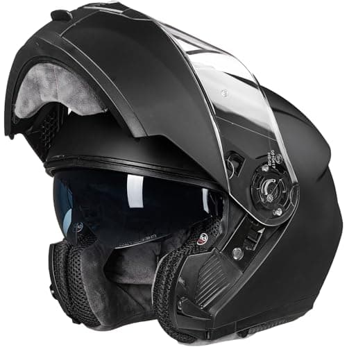 Image of ILM Adult Motorbike Modular Full Face Helmet Flip Up Dual Visor ECE22.06 Approved Model 159,Matte Black,XL