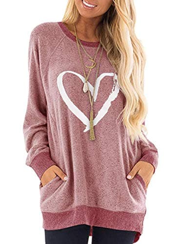 Image of iChunhua Valentines Day Tops Cute Jumpers Great Gifts for Girlfriend Pink L