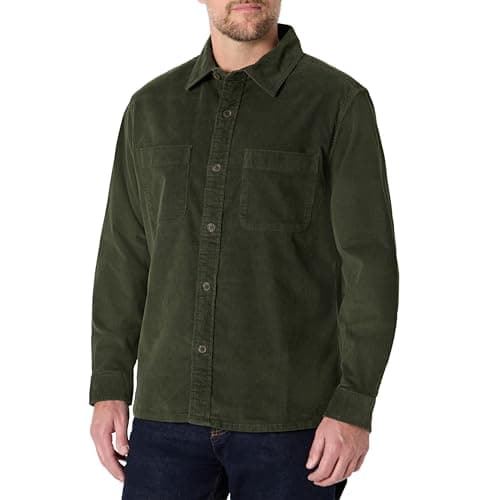 Image of Amazon Essentials Men's Regular Fit Corduroy Overshirt, Dark Olive, M
