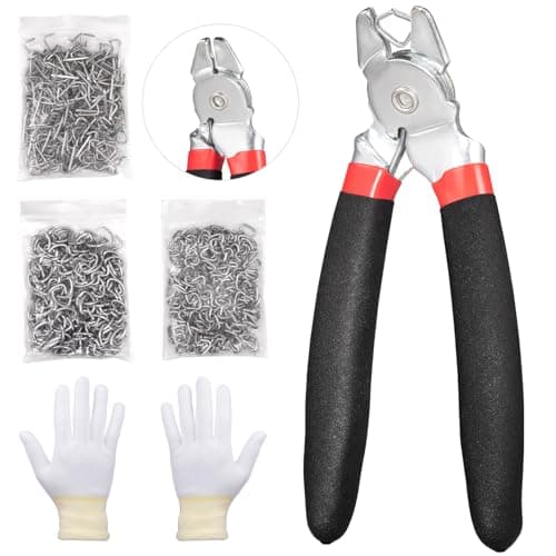 Image of Spurtar Angled Hog Ring Pliers Kit with 360pcs 3/4" 1/2" 3/8" Hog Rings Spring-Loaded A3 Steel for Upholstery Fencing Animal Pet Cage Crafts Bagging Packaging Netting Trap DIY