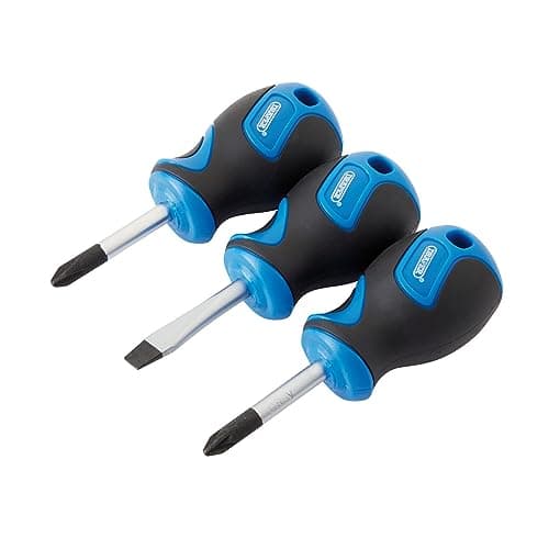 Image of Draper 3 Piece Precision Screwdriver Set |Stubby Soft Grip | Moulded Inserts| Hand Tools Set | Phillips and Flathead Screwdrivers | Sand Blasted Tips | 32604