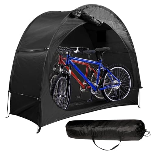 Image of Bike Storage Tent for 2 Adult Bikes - Waterproof 190T Bicycle Shelter with Ventilation Window - Space Saving Outdoor Garden Shed for Lawnmower, Tools & Camping (Portable Carry Bag Included)