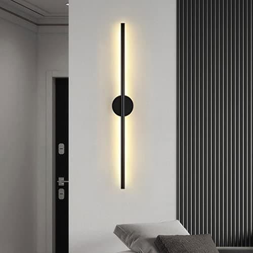 Image of DSFFD LED Long Strip Wall Lights, Modern Simple Aluminum Mounted Indoor Bedside Decoration Light, Background Linear Sconce Lamp, for Bedroom Living Room Corridor Stairs,Black a,60CM