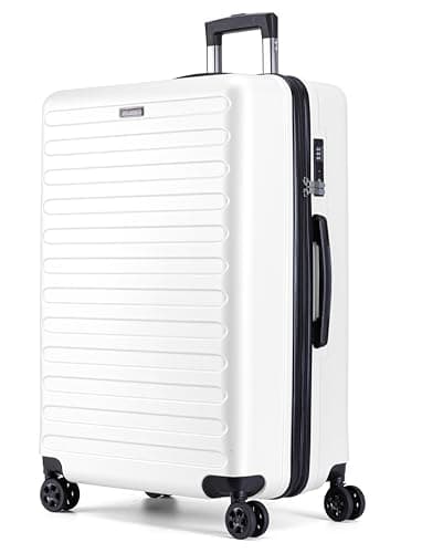 Image of FLIEE Large Suitcase Hard Shell | 4 Dual Spinner Wheels | Aluminum Telescopic Handle |TSA 3 Digit Combination Lock | Lightweight Suitcase| Large 28" Hold Check in Luggage | (White, Large 28'')
