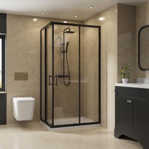 Image of NRG 1000 x 800mm Bathroom Rectangular Shower Enclosure with Double Sliding Doors 6mm Safety Glass Black Framed