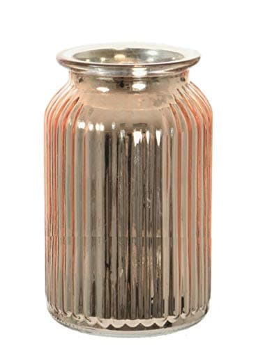 Image of Tall Metallic Ribbed Vase Splatter Finish Bottle Shape Glass Vase in Red Rose Gold Or Silver (Rose Gold)