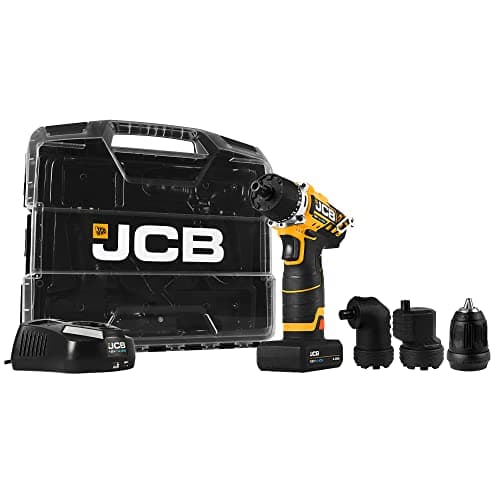 Image of JCB 12V 4 in 1 Cordless Drill Driver, 2.0Ah Battery, Fast Charger, Variable Speed & Built in LED Light, 19+1 Position Torque in Power Tool Case, 3 Year Warranty