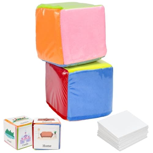 Image of Xygobla 2 Pack Large 10cm Foam Dice with Pockets & 24 Blank Cards - DIY Education Playing Game Dice, Pocket Cubes for Kids, Preschool Learning, Classroom Maths & Phonics Activities