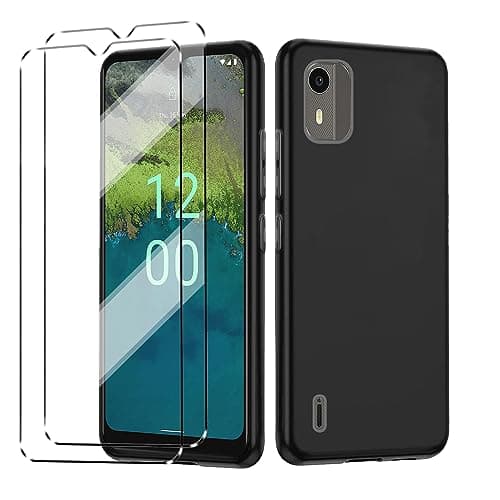 Image of HuiYouMY [3 in 1] Case Compatible with NOKIA C02 Cover with 2 Pack Tempered Glass Screen Protector for NOKIA C02, Slim Fit Soft TPU Shockproof Anti-Scratch Phone Case Cover - Navy