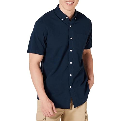 Image of Amazon Essentials Men's Regular-Fit Short-Sleeve Pocket Oxford Shirt, Navy, XL
