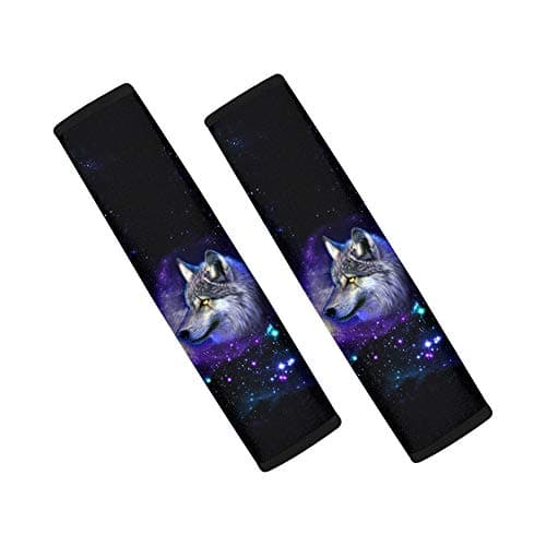 Image of POLERO Car Seat Belt Cover Pad Universal Fit Auto, Truck, SUV, Airplane Galaxy Wolf Print Soft Car Seatbelt Strap Shoulder Pad for Adults Kids Neck Cushion Protector
