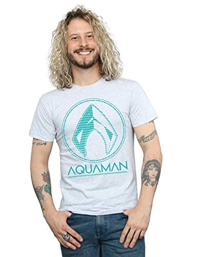 Image of DC Comics Men's Aquaman Aqua Logo T-Shirt Sport Grey X-Large