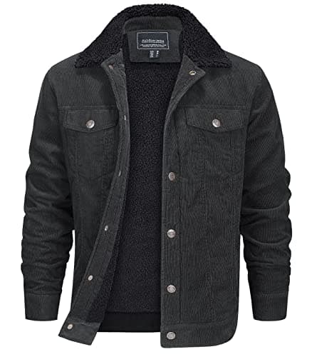 Image of EKLENTSON Winter Jackets for Men Casual Lapel Long Sleeve Coat Sherpa Fleece Lined Trucker Jacket Fleece Outwear,Grey,L