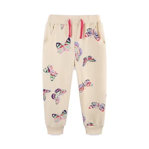 Image of TCWWBB Girls Sweatpants Butterfly Cotton Casual Jogging Drawstring Pants Kids Sports Trousers Jogger Bottoms Age 2-3 Years