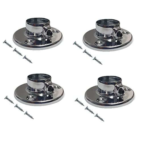 Image of TERF® Polished Chrome Curtain Wardrobe Rod Pole Socket with Holding Screw for Up to 25mm Diameter Curtain Rail Wall Mount Rod Pole Holder Closet Lever Rail Socket with Fixing - Pack of 4