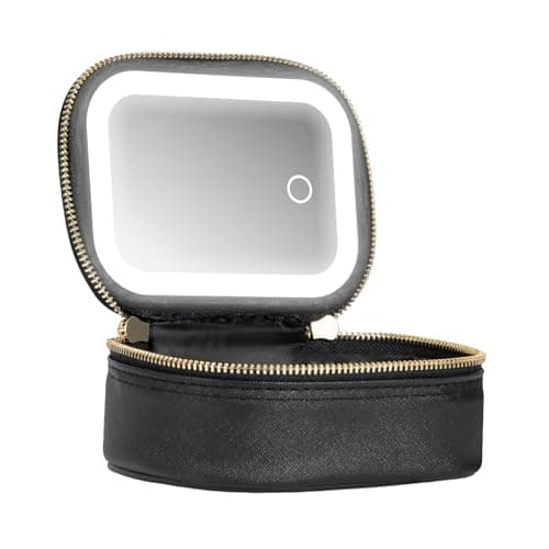 Image of Mini Makeup Bag with LED Mirror - Small Travel Makeup Bag, Portable Toiletry Bags for Travel | 3 Light Modes Brightness for Touch Up Work, Black, Please refer to the description, Please refer to