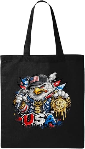Image of Bold Eagle Representing American Pride Natural Cotton Tote Bag Black