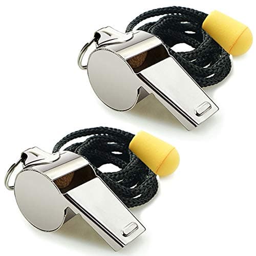 Image of Hipat Whistle, 2 Pack Stainless Steel Sports Whistles with Lanyard, Loud Crisp Sound Whistles Great for Coaches, Referees, and Officials (Silver(Stainless Steel))