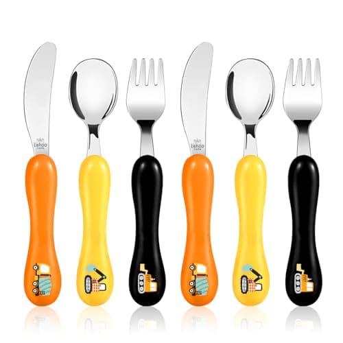 Image of Lehoo Castle Toddler Cutlery, 6pcs Stainless Steel Kids Cutlery Children's Cutlery Set Excavator, Incudes 2 x Spoons, 2 x Forks, 2 x Knives