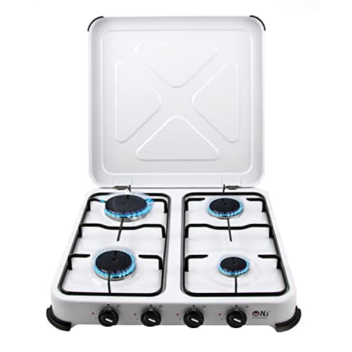 Image of NJ-04 Camping Gas Stove - Portable 4 Burner Gas Hob LPG Cooker with Lid for Outdoor Caravan Garden 5.45kW