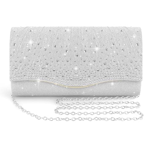 Image of BELICOO Clutch Bag for Women, Sequin Envelope Handbag Evening Bags with Detachable Chain, Elegant Clutches for Wedding Bridal Prom Party(Silver)