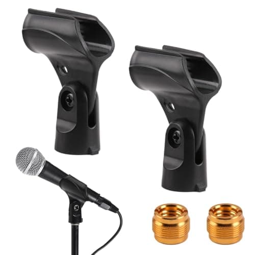 Image of 2 Pack Universal Microphone Holder 180° Adjustable Microphone Clip Attachment Large Handhold Mic Stand with 5/8" to 3/8" Mic Copper Screw Adapter for Wired Wireless Mic Clamp