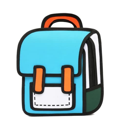 Image of SHINsuke Kawaii Comic Backpack, Back to School Supplies, Cute 3D Jump Style 2D Drawing From Cartoon Paper Backpack (Blue)
