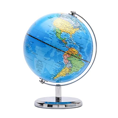 Image of TOPGLOBE 14cm World Globe Political Map Mini globe - Educational/Geographic/Modern Desktop Decoration 14cm Diameter - Stainless Steel Arc and Base - School, Home, and Office