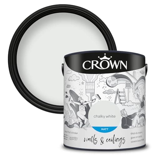 Image of CROWN Chalky White - Matt Emulsion Paint - Water Based, Quick Dry - Chalky White Paint for Walls & Ceilings - 2.5L