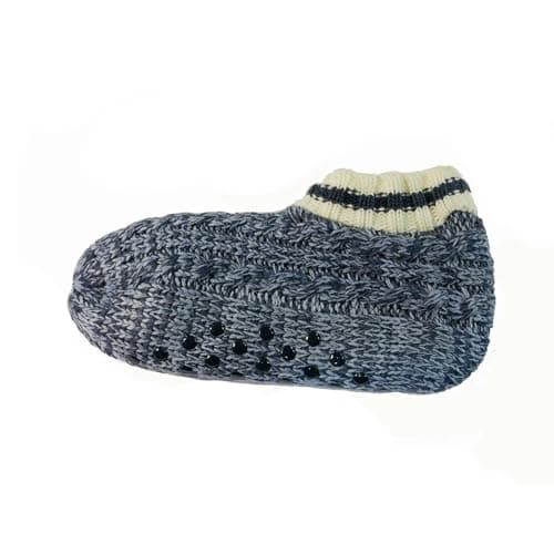 Image of Joya Socks Ladies Blue Fleece Lined Cable Knit Cosy Booties Socks with Non-Slip Sole – Soft, Warm & Comfortable, UK Size 4-7