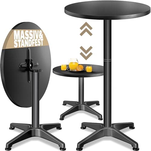 Image of CASARIA® 2-in-1 Adjustable Height Folding Bar Table | 70x115cm Round Weatherproof Aluminium Outdoor Indoor Camping Balcony Furniture | Bistro Side Table Black