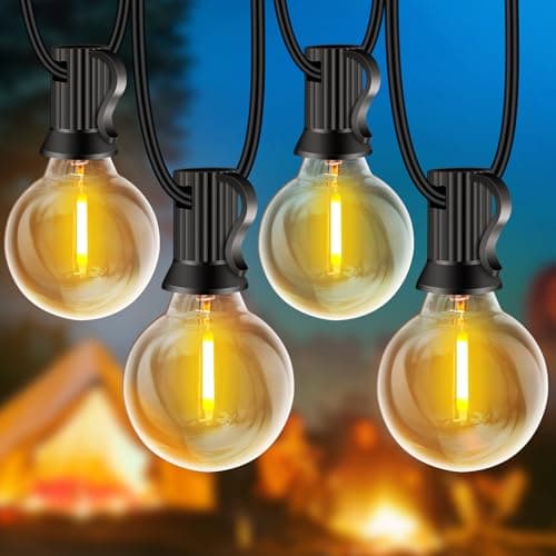 Image of Rintea Festoon-Lights-Outdoor, 33FT/10M Garden Lights with 20+2 Shatterproof LED Plastic Bulbs, Waterproof Outdoor Light Mains Powered 2700K Connectable for Garden Patio Fence