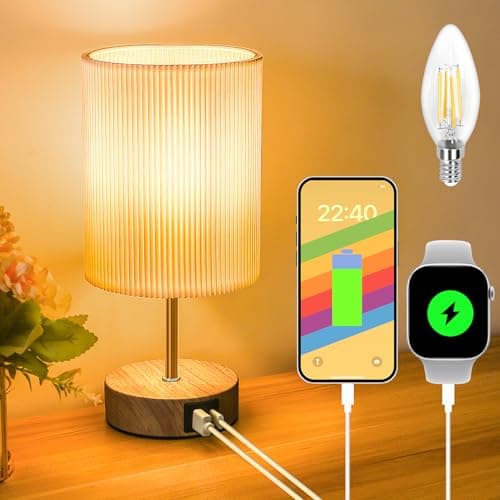 Image of Aomeya Touch Bedside Table Lamp, Dimmable Touch Control Nightstand Lamps with USB-C-A Charging Ports,with White Fabric Shade for Bedroom Living