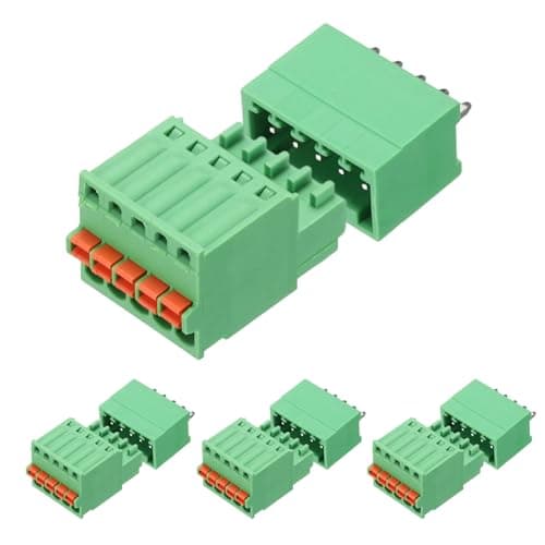 Image of sourcing map 4set 2.5mm/0.1" Pitch PCB Terminal Block Connector 5 Pin Straight Pin Male Female Pluggable Quick PCB Wiring Terminals for 27-20AWG Cable Mechanical Equipment, Green
