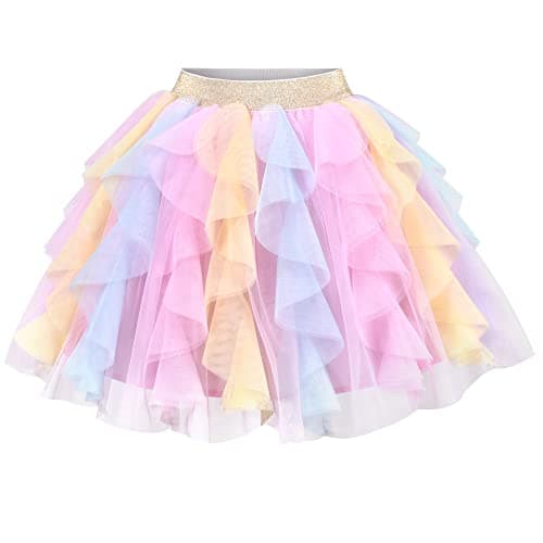 Image of Girls Skirt Rainbow Layered Ruffle Fluffy Tutu Princess Party Birthday Age 7-8 Years