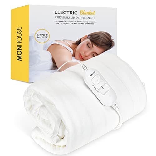 Image of MONHOUSE Premium Soft Fleece Electric Blanket - Heated Under Blanket - Heated Mattress Cover - Detachable Controller & Machine Washable - 3 Heat Settings - Single 65x135cm - White