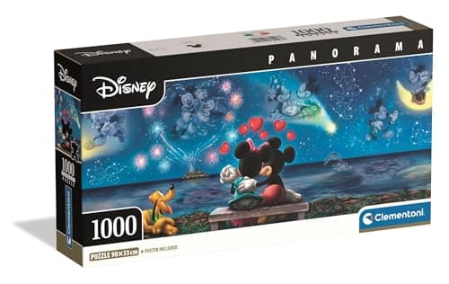 Image of Clementoni Jigsaw Puzzle 1000 pieces Panorama Collection, Disney Mickey & Minnie, Compact box, 39503, Made in Italy