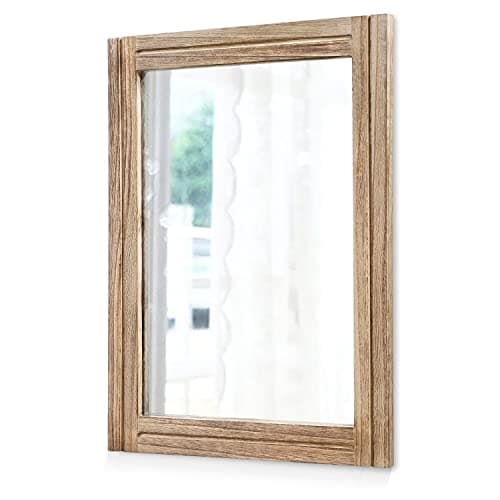 Image of AAZZKANG Rustic Mirrors for Wall Rectangle Wood Frame Mirror Farmhouse Bedroom Bathroom Decorative Mirror
