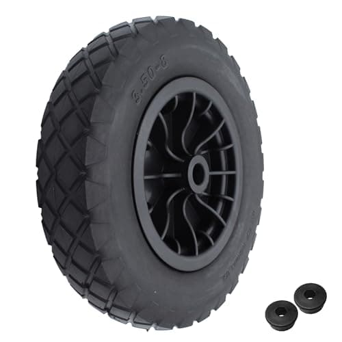 Image of Wheelbarrow Wheel 36cm 14 inch Puncture Proof Flat-Free Replacement Solid Tyre, Plastic Hub - 25mm & 13mm Bore